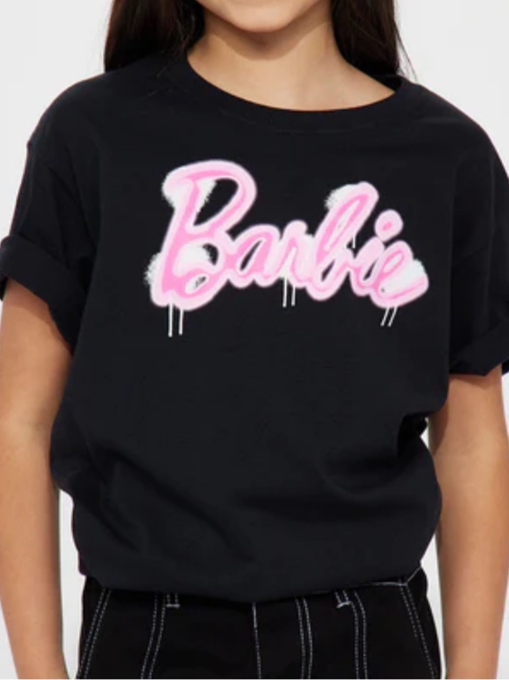 NWT Fashion Nova Mini Barbie Graffiti Tee Kids Size 8 Black